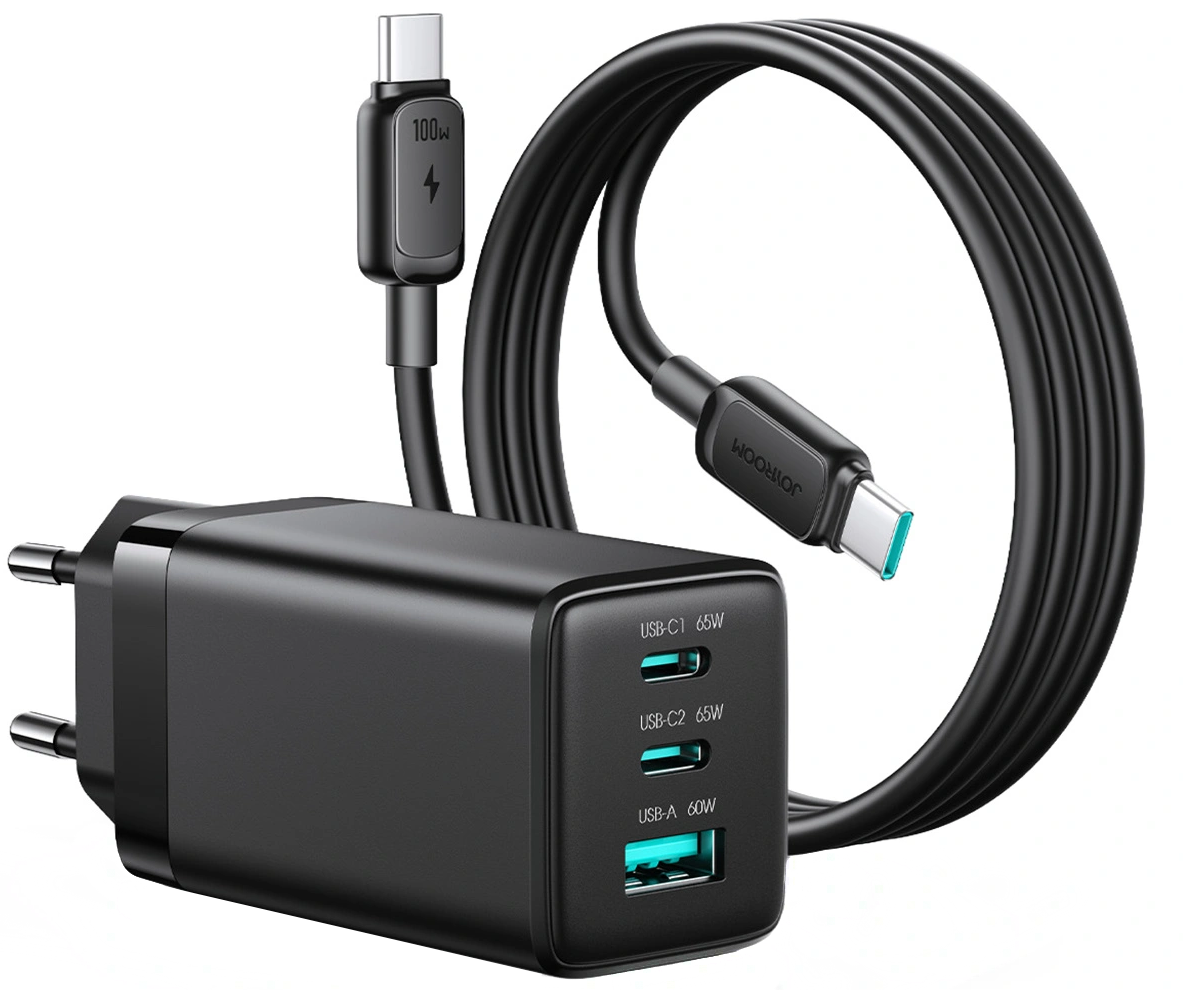 Netlader met USB-C-kabel Joyroom JR-TG10, 65W, 3,25A, 1 x USB-A - 2 x USB-C, Zwart