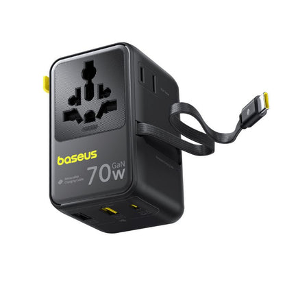 Netlader met USB-C-kabel Baseus Travel EnerCore CG11, 70W, 2 x Stopcontact - 1 x USB-C - 2 x USB-A, Zwart E0307E00