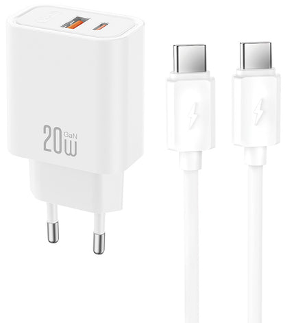 Netlader met USB-C-kabel XO Design CE40, 20W, 3A, 1 x USB-A - 1 x USB-C, Wit