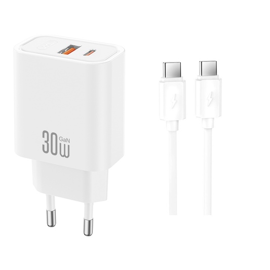 Netlader met USB-C-kabel XO Design CE42, 30W, 3A, 1 x USB-A - 1 x USB-C, Wit