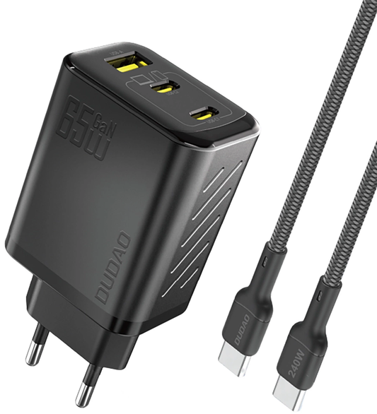Netlader Met USB-C Kabel Dudao A29C, 65W, 3.25A, 1 x USB-A - 2 x USB-C, Zwart