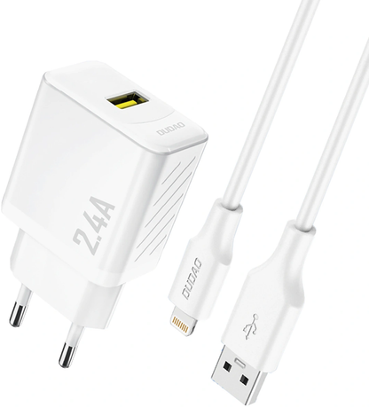Netlader met Lightning-kabel Dudao A23LEU, 30W, 2.4A, 1 x USB-A, Wit