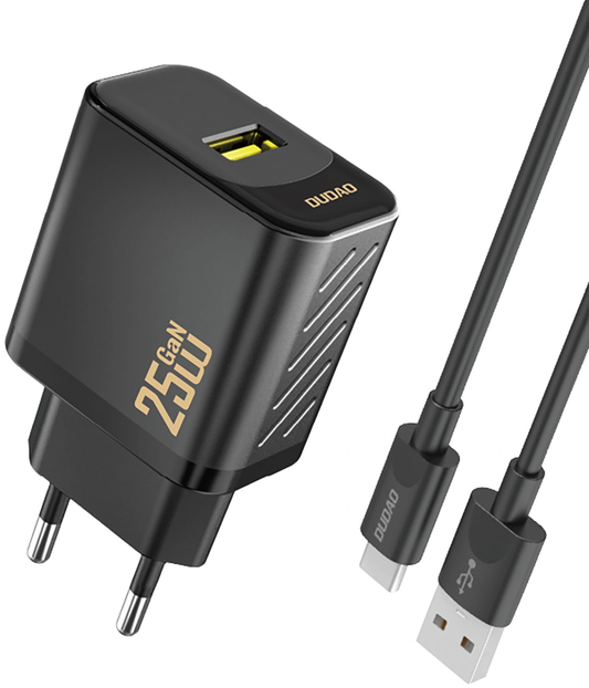 Netlader met USB-C-kabel Dudao A27STEU, 25W, 3A, 1 x USB-A, Zwart