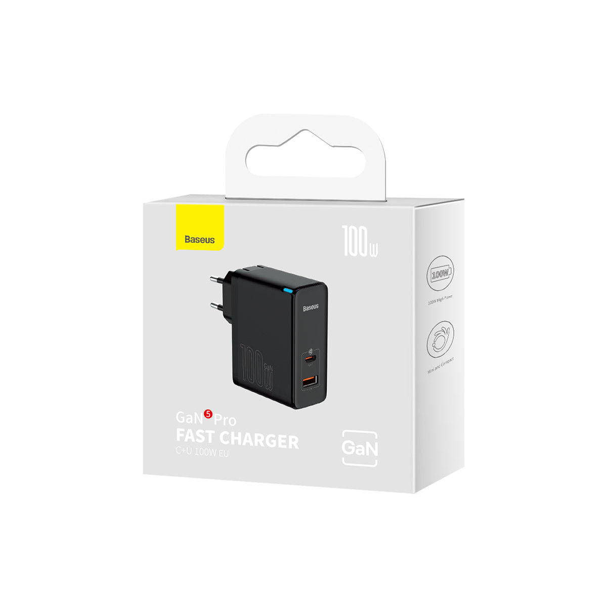 Netwerkoplader met USB-C Kabel Baseus GaN5 Pro, 100W, 3A, 1 x USB-A - 1 x USB-C, Zwart CCGP090201