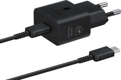 Network Charger With USB-C Cable Samsung, 25W, 3A, 1 x USB-C, Black EP-T2510XBEGEU