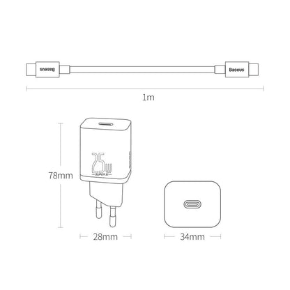 Network Charger With USB-C Cable Baseus Super Si, 25W, 3A, 1 x USB-C, Black TZCCSUP-L01