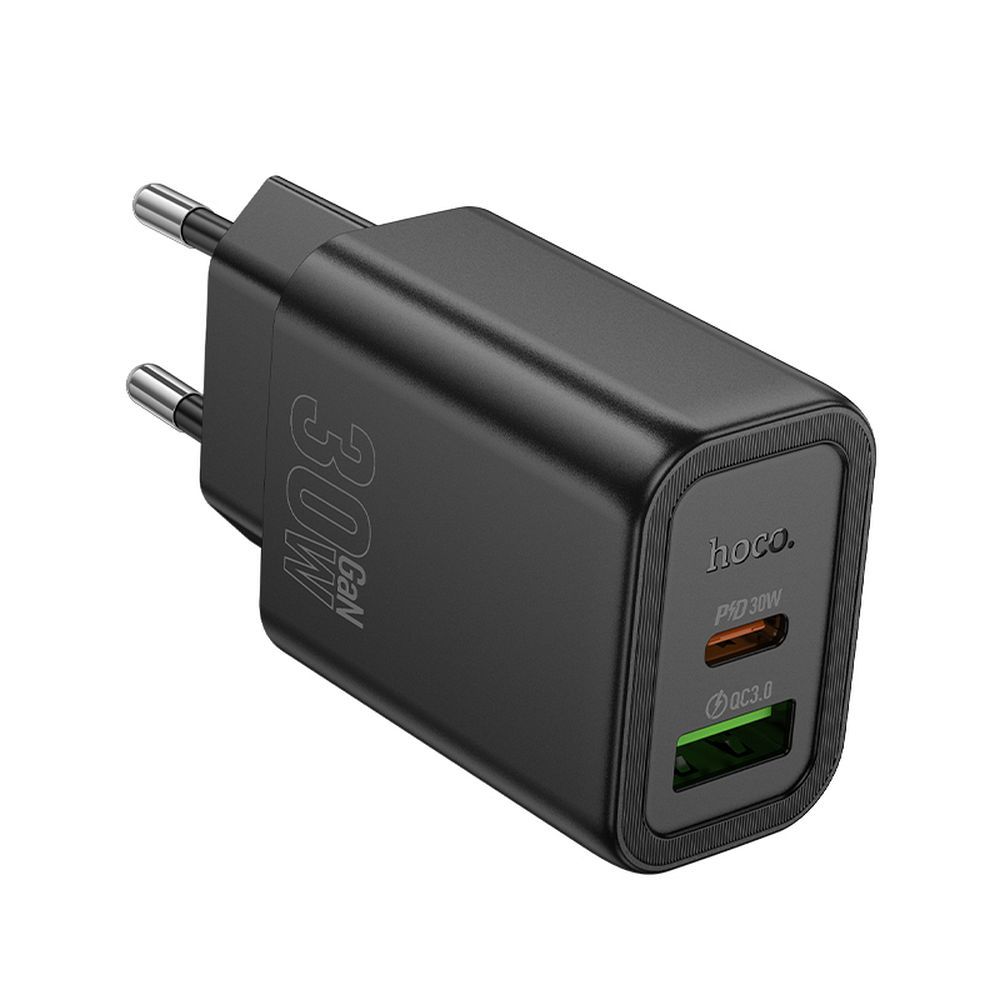 Netwerkoplader HOCO N63, 30W, 3A, 1 x USB-A - 1 x USB-C, Zwart