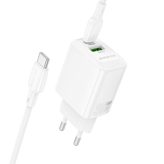 Netwerkoplader met USB-C Kabel Borofone BN29 Fuente, 30W, 3A, 1 x USB-A - 1 x USB-C, Wit