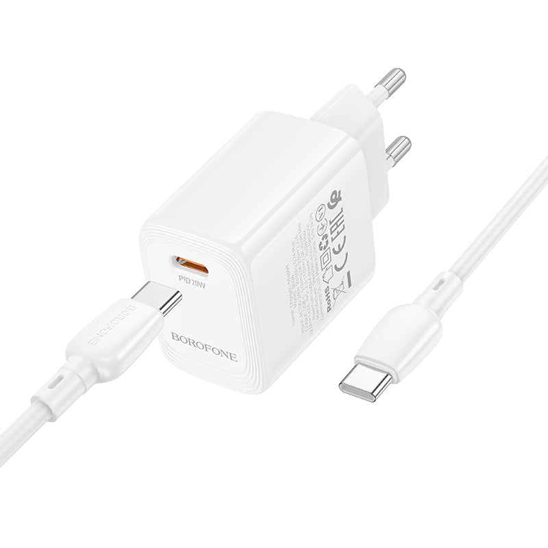 Network Charger with USB-C Cable Borofone BN26 Fuente, 20W, 3A, 1 x USB-C, White