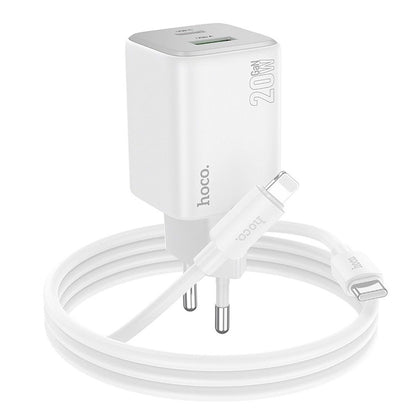 Netwerkoplader met Lightning-kabel HOCO N41, 20W, 3A, 1 x USB-A - 1 x USB-C, Wit