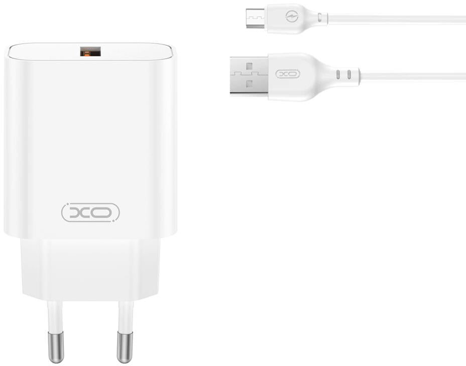 Netwerkoplader met microUSB-kabel XO Design CE33, 18W, 3A, 1 x USB-A, Wit