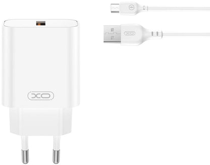 Netwerkoplader met microUSB-kabel XO Design CE33, 18W, 3A, 1 x USB-A, Wit
