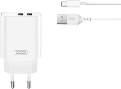 Netwerkoplader met USB-C Kabel XO Design CE34, 12W, 2.4A, 2 x USB-A, Wit