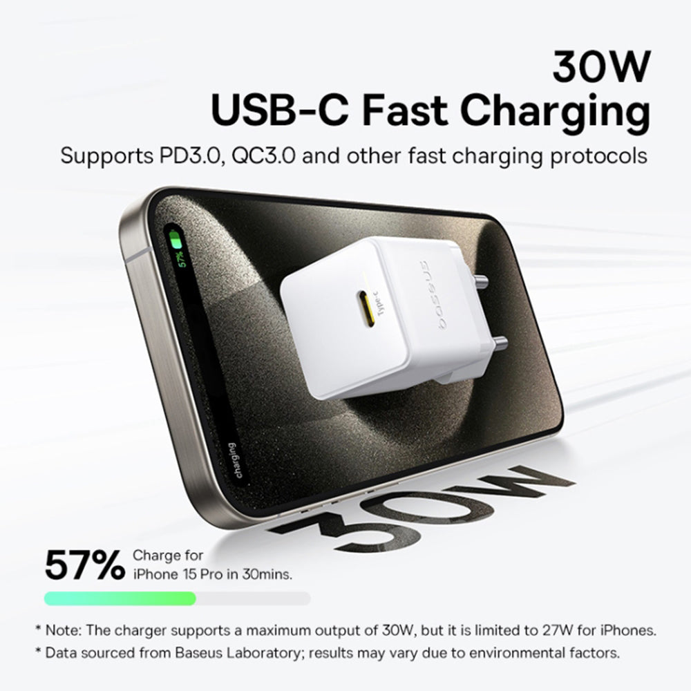 Netwerkoplader met USB-C Kabel Baseus Palm, 30W, 3A, 1 x USB-C, Wit P10111605213-01
