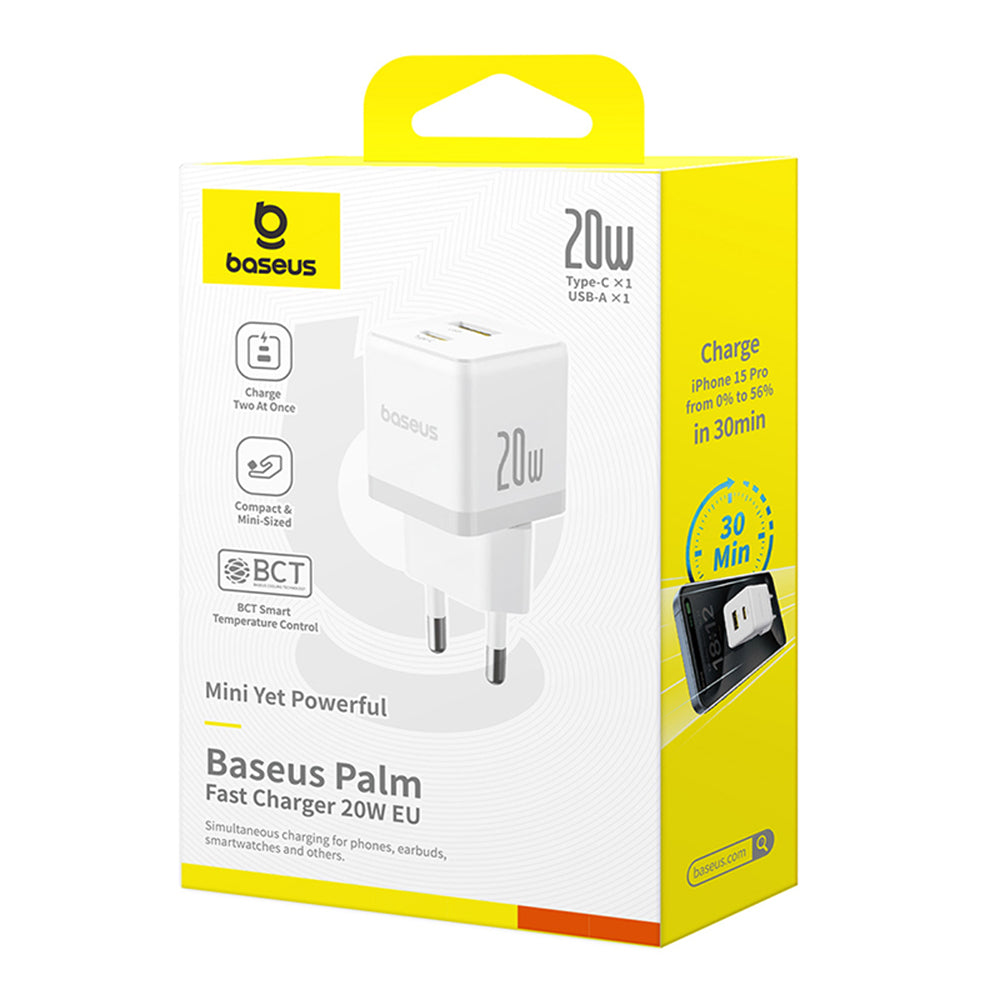 Netwerkoplader met USB-C Kabel Baseus Palm, 20W, 3A, 1 x USB-A - 1 x USB-C, Wit P10111608213-01