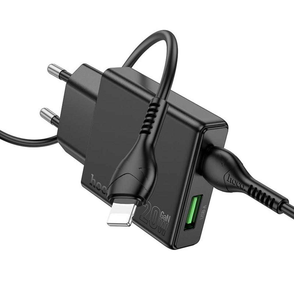 Netwerkoplader met Lightning-kabel HOCO N38, 20W, 3A, 1 x USB-A - 1 x USB-C, Zwart