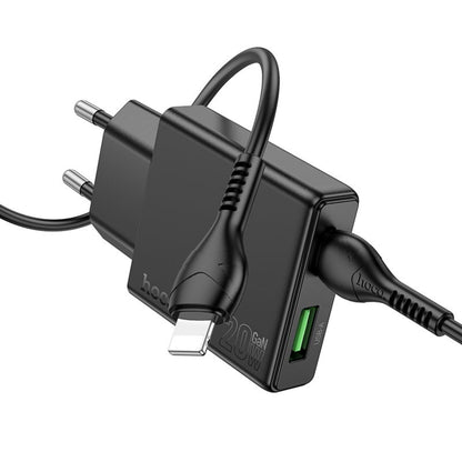 Netwerkoplader met Lightning-kabel HOCO N38, 20W, 3A, 1 x USB-A - 1 x USB-C, Zwart