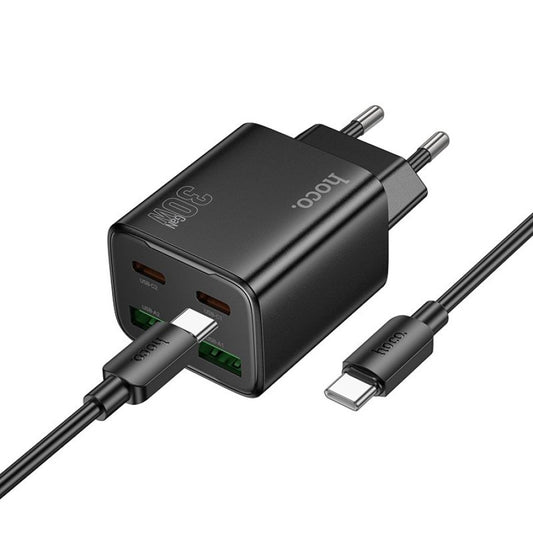 Netwerkoplader met USB-C Kabel HOCO N56, 30W, 3A, 2 x USB-A - 2 x USB-C, Zwart