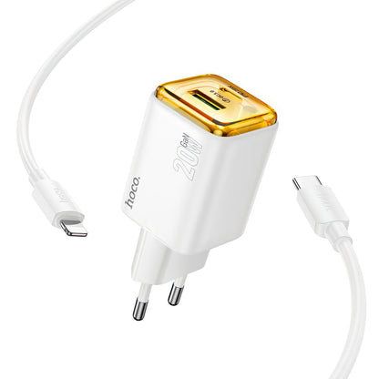 Netwerkoplader met Lightning-kabel HOCO N52, 20W, 3A, 1 x USB-A - 1 x USB-C, Wit