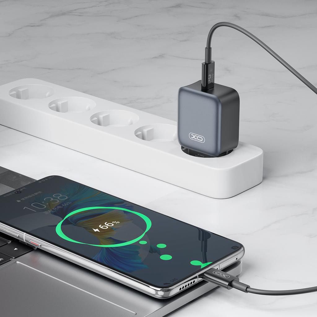 Netwerkoplader met Lightning-kabel XO Design L155, 30W, 3A, 1 x USB-C, Zwart