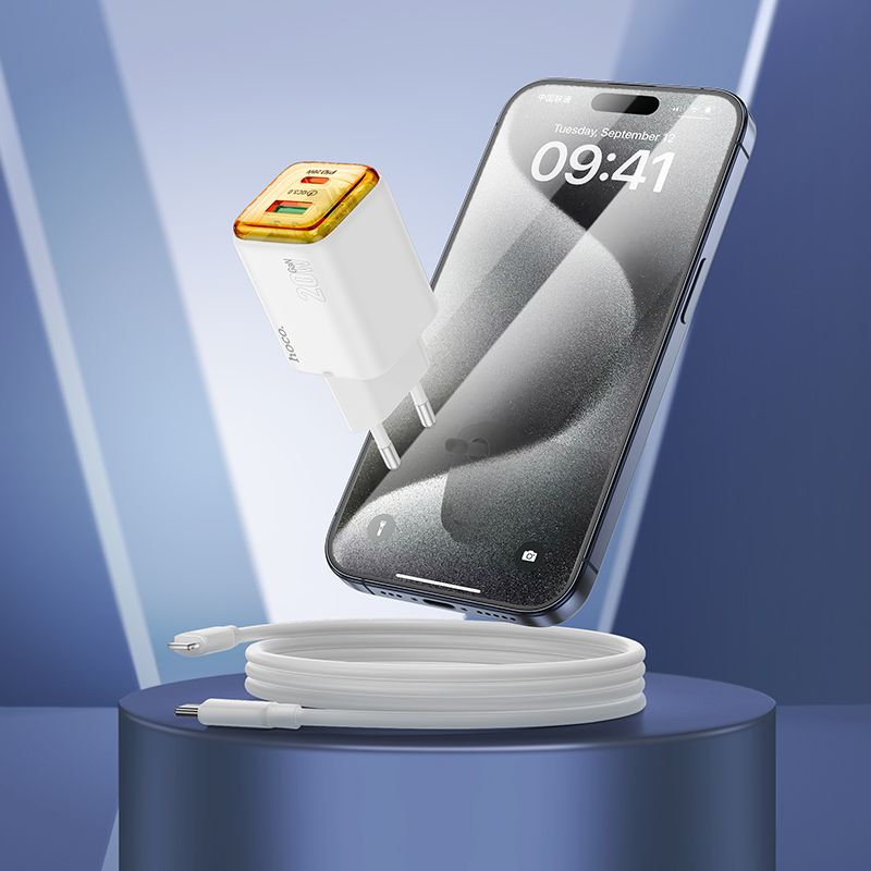 Netwerkoplader met USB-C Kabel HOCO N52, 20W, 3A, 1 x USB-A - 1 x USB-C, Wit