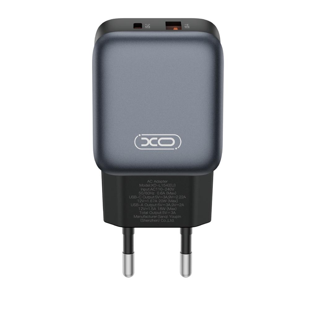Netwerkoplader met USB-C Kabel XO Design L154, 20W, 3A, 1 x USB-A - 1 x USB-C, Zwart