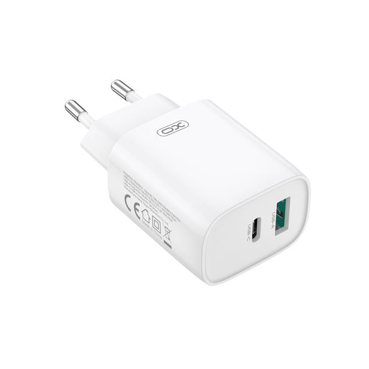 Netwerkoplader met USB-C Kabel XO Design CE29, 20W, 3A, 1 x USB-A - 1 x USB-C, Wit