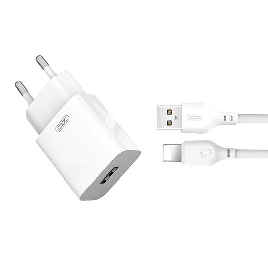 Netwerkoplader met Lightning Kabel XO Design L99, 12W, 2.4A, 1 x USB-A, Wit