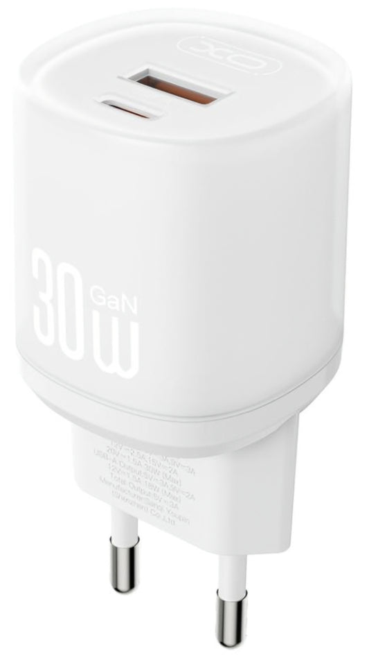 Netwerkoplader met Lightning-kabel XO Design L151, 30W, 3A, 1 x USB-A - 1 x USB-C, Wit