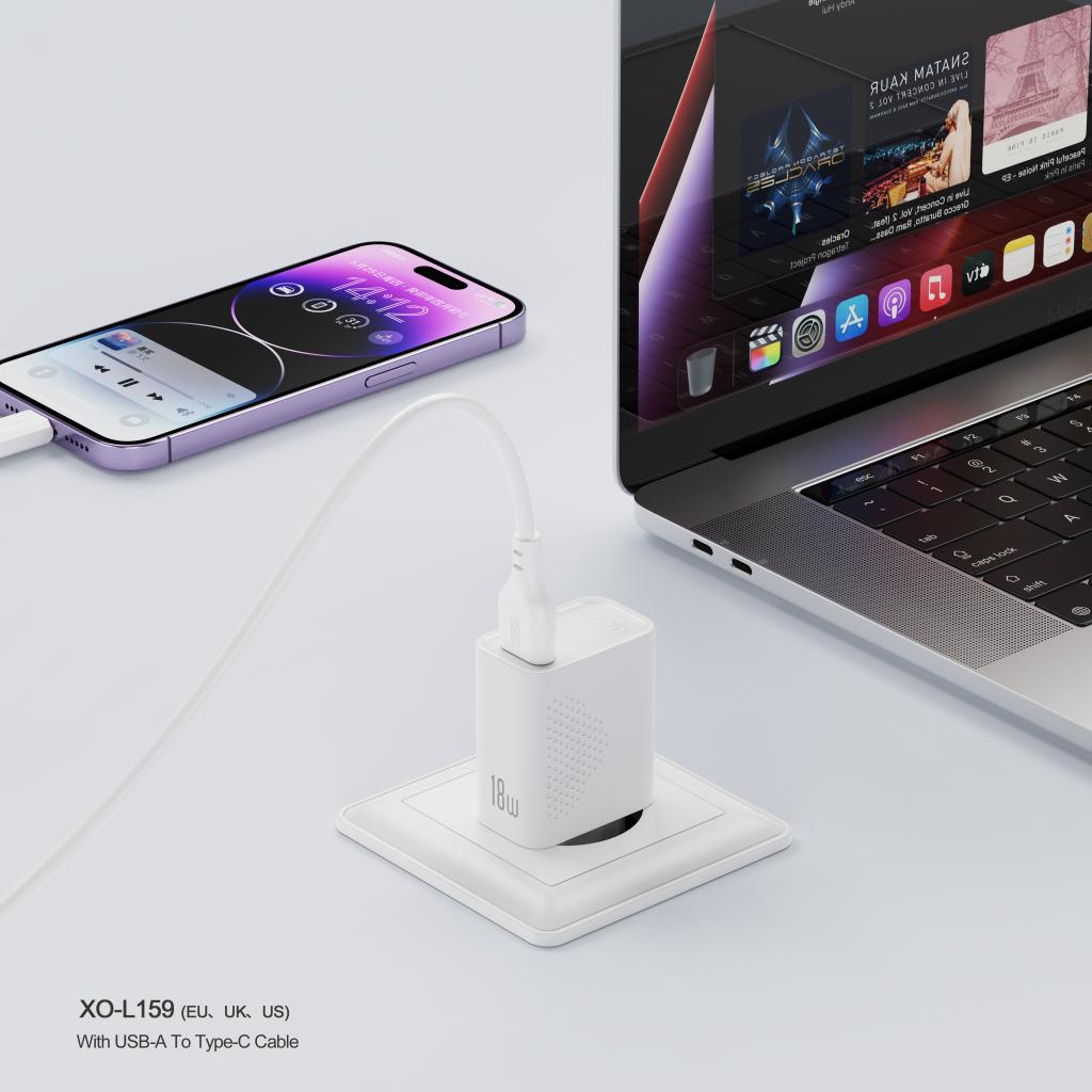 Netwerkoplader met USB-C Kabel XO Design L159, 18W, 3A, 1 x USB-A, Wit