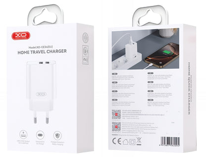 Netwerkoplader met Lightning Kabel XO Design CE34, 12W, 2.4A, 2 x USB-A, Wit