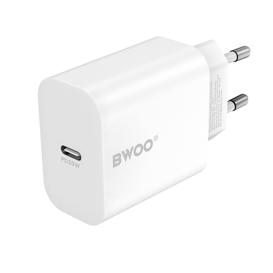 Netwerkoplader met Lightning-kabel BWOO CDA233, 20W, 3A, 1 x USB-C, Wit