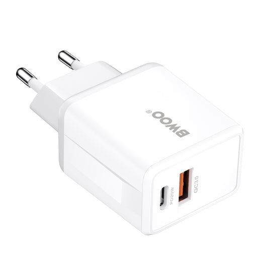 Netwerkoplader met USB-C Kabel BWOO CDA182, 38W, 3A, 1 x USB-A - 1 x USB-C, Wit
