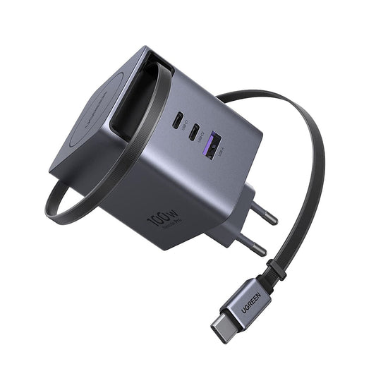 Netlader met USB-C-kabel UGREEN X616 (65828), 100W, 5A, 1 x USB-A - 3 x USB-C, Grijs