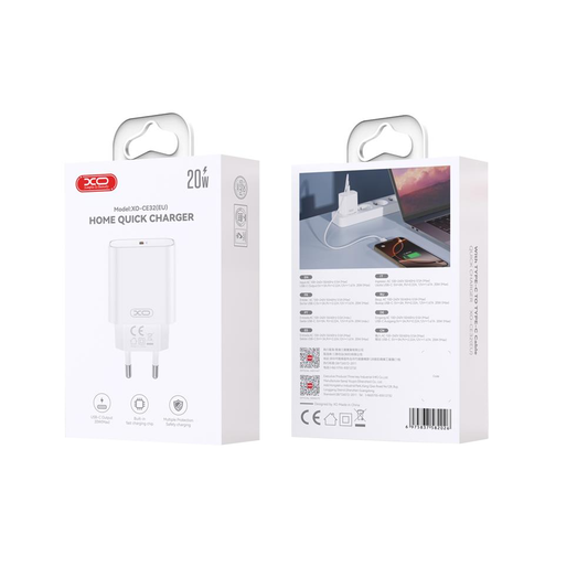 Netlader met Lightning-kabel XO Design CE32, 20W, 3A, 1 x USB-C, Wit