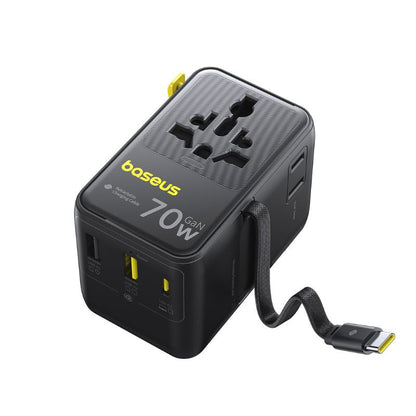 Netlader met USB-C-kabel Baseus Travel EnerCore CG11, 70W, 2 x Stopcontact - 1 x USB-C - 2 x USB-A, Zwart E0307E00