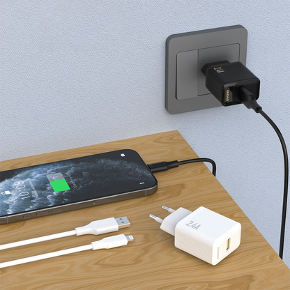 Netlader met Lightning-kabel Dudao A23LEU, 30W, 2.4A, 1 x USB-A, Wit
