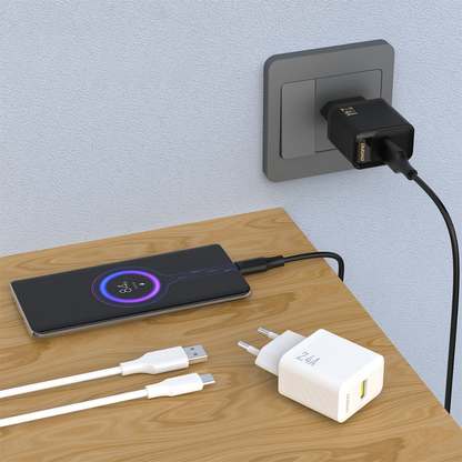 Netlader met USB-C-kabel Dudao A23TEU, 12W, 2.4A, 1 x USB-A, Wit