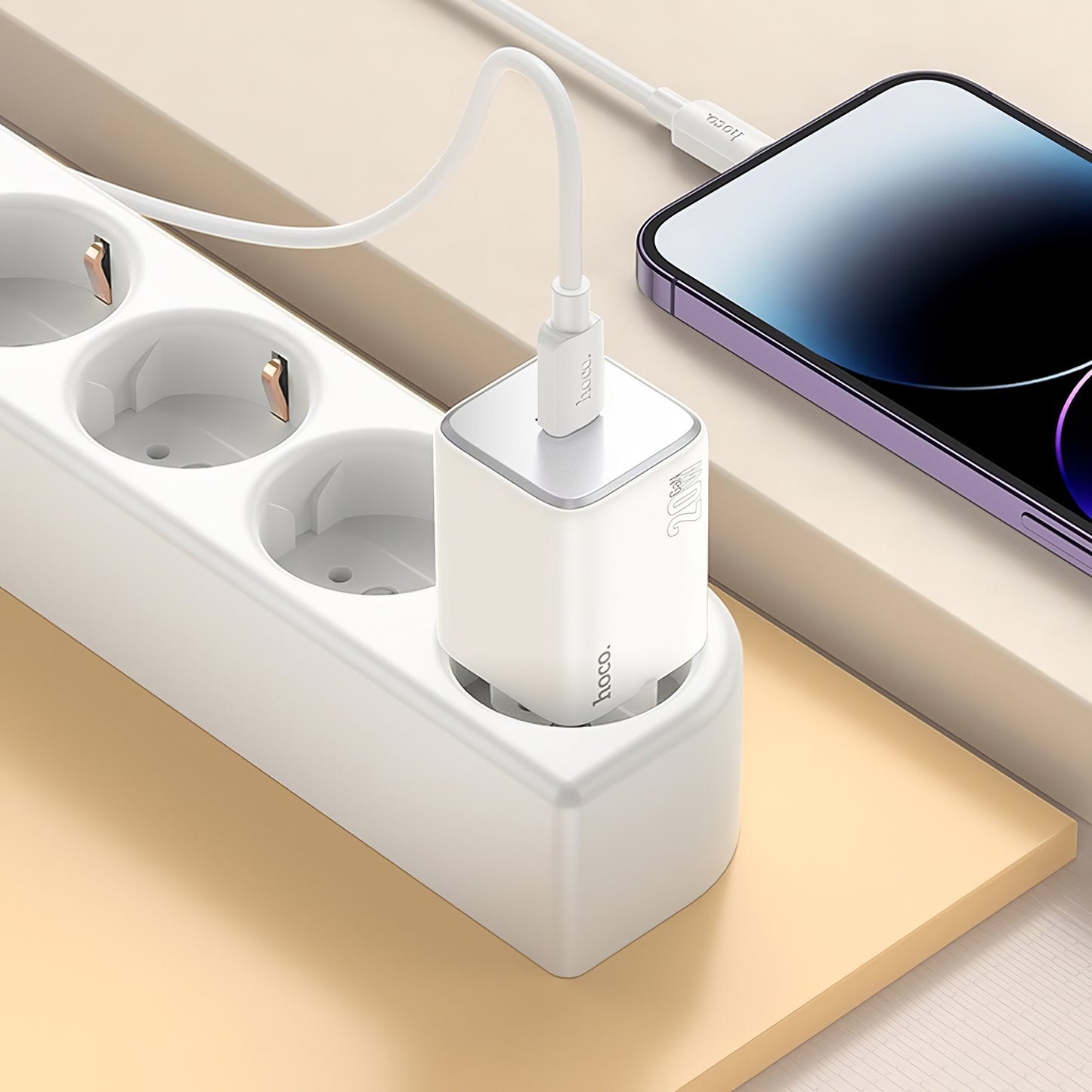 Netwerkoplader met Lightning-kabel HOCO N40, 20W, 3A, 1 x USB-C, Wit