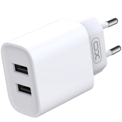 Netwerkoplader met microUSB-kabel XO Design CE02C, 10,5 W, 2,1A, 2 x USB-A, Wit 