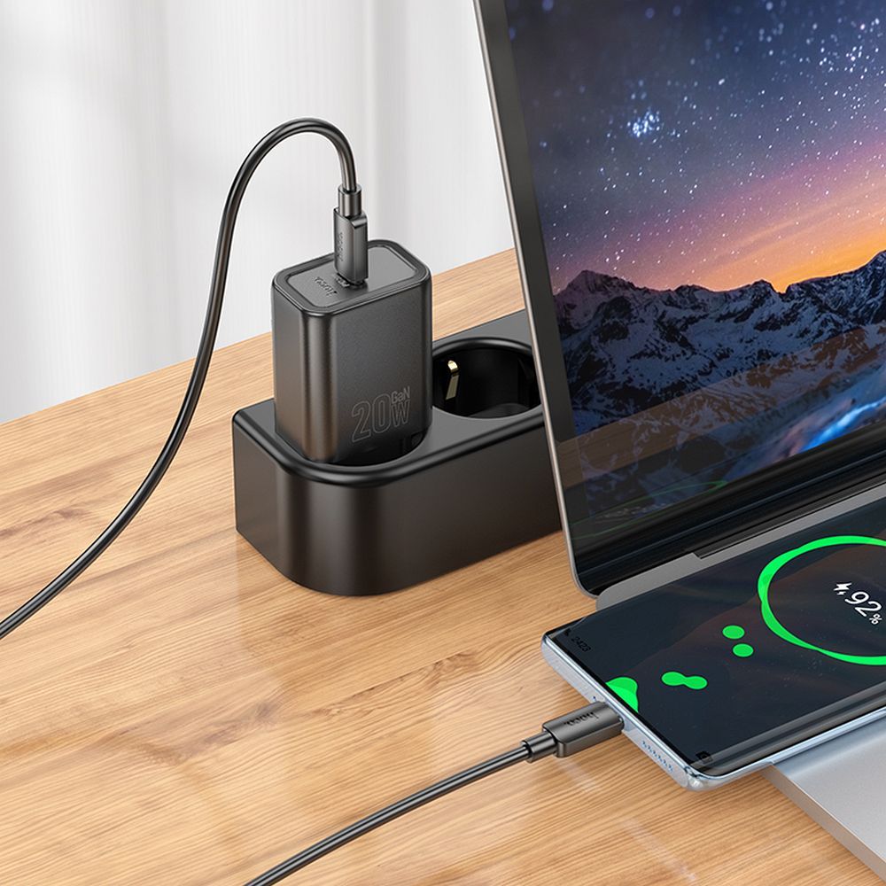 Netwerkoplader met USB-C Kabel HOCO N60, 20W, 3A, 1 x USB-C, Zwart