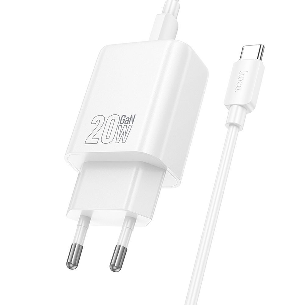 Netwerkoplader met USB-C Kabel HOCO N61, 20W, 3A, 1 x USB-A - 1 x USB-C, Wit