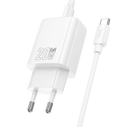 Netwerkoplader met USB-C Kabel HOCO N61, 20W, 3A, 1 x USB-A - 1 x USB-C, Wit