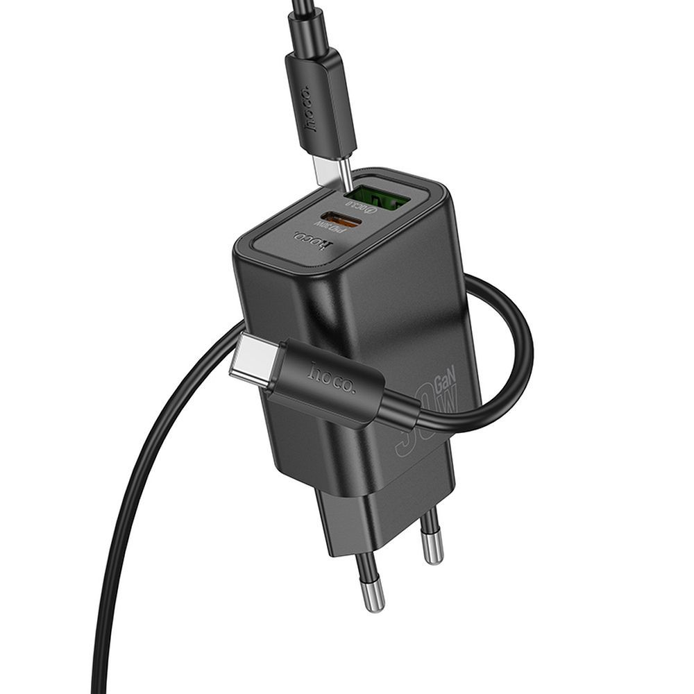 Netwerkoplader met USB-C Kabel HOCO N63, 30W, 3A, 1 x USB-A - 1 x USB-C, Zwart