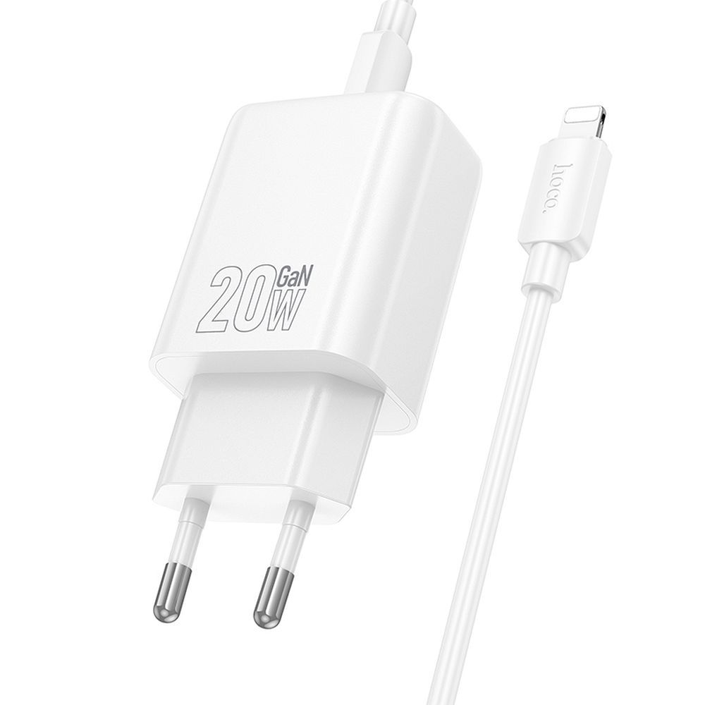 Netwerkoplader met Lightning Kabel HOCO N61, 20W, 3A, 1 x USB-A - 1 x USB-C, Wit