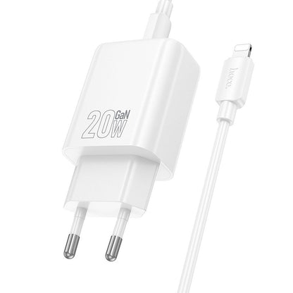 Netwerkoplader met Lightning Kabel HOCO N61, 20W, 3A, 1 x USB-A - 1 x USB-C, Wit