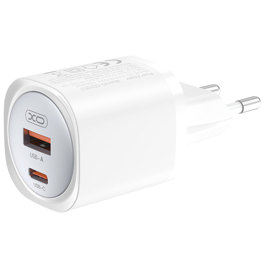 Network Charger with USB-C Cable XO Design CE21, 30W, 3A, 1 x USB-A - 1 x USB-C, White