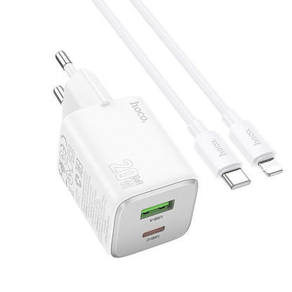 Netwerkoplader met Lightning-kabel HOCO N41, 20W, 3A, 1 x USB-A - 1 x USB-C, Wit