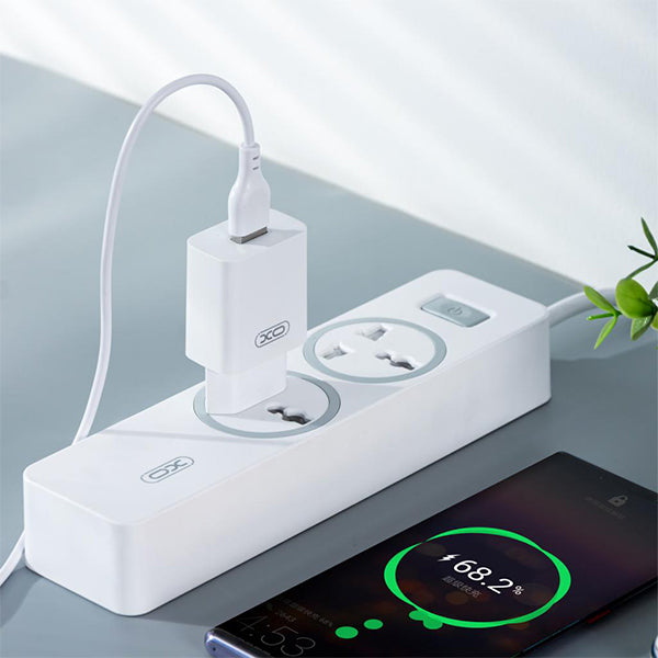 Netwerkoplader met microUSB-kabel XO Design L99, 12W, 2.4A, 1 x USB-A, Wit