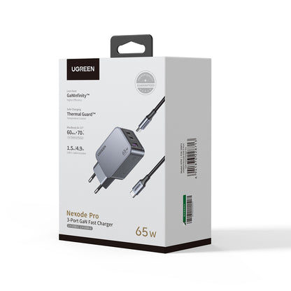 Netwerkoplader met USB-C Kabel UGREEN X755 Nexode Pro, 65W, 3A, 1 x USB-A - 2 x USB-C, Gri